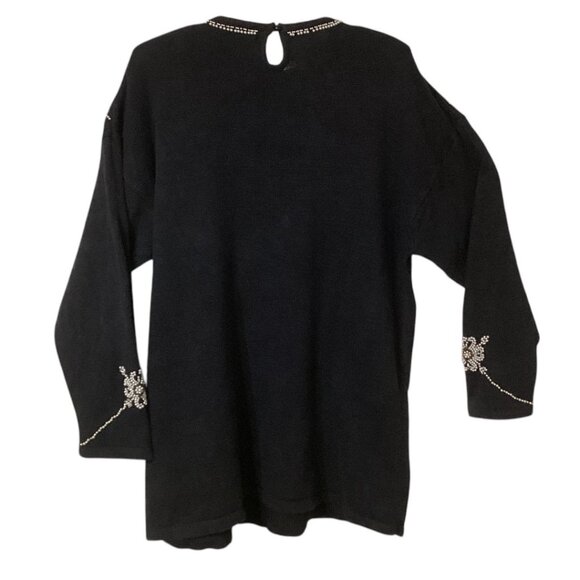 Vintage Work In Progress By Gladys Bagley Beaded Black Knit - Sweater Size 2X - Picture 2 of 7